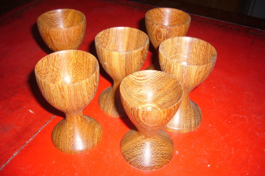 Egg cups in wild mango (each £3, set of six £15)